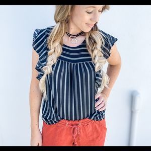 mine Striped Black & White Ruffle Blouse Size Smal